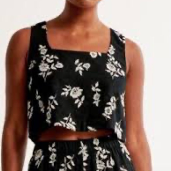 Abercrombie & Fitch womens L floral embroidery line blend boxy crop top boho - Picture 1 of 7